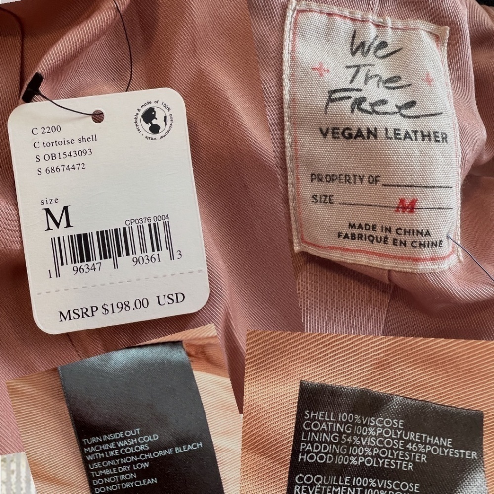 FREE PEOPLE NWT Harriett Moto-Style Brown Vegan Suede, Black Hood Jacket/Md - Picture 14 of 16